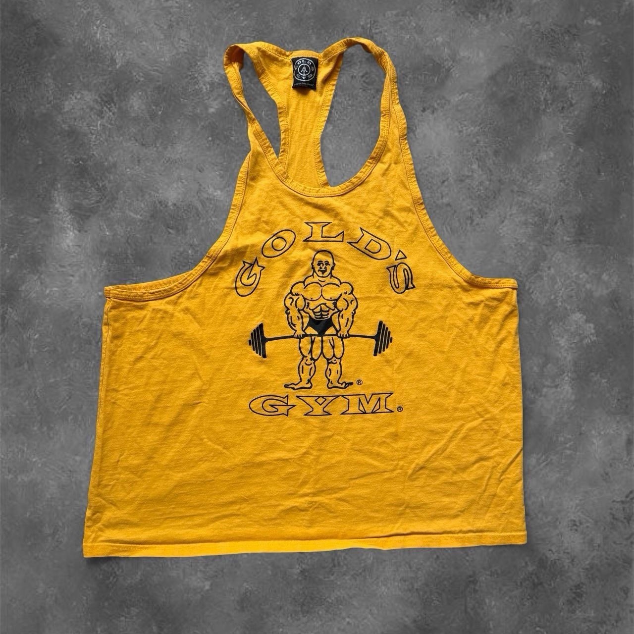 Vintage Gold’s Gym Stringer Tank Top – 90s Style Muscle Shirt Yellow Mens Sz XL