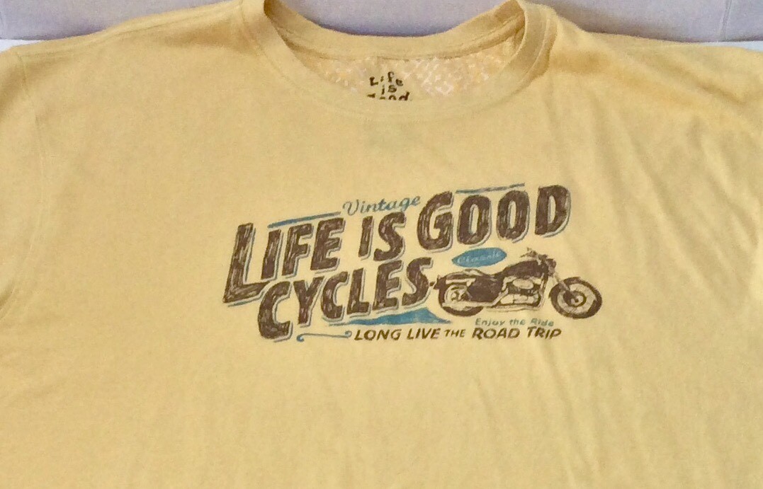 Life is Good Shirt Vintage Cycle Enjoy Ride Road Trip Semi Fitted XXL Yellow