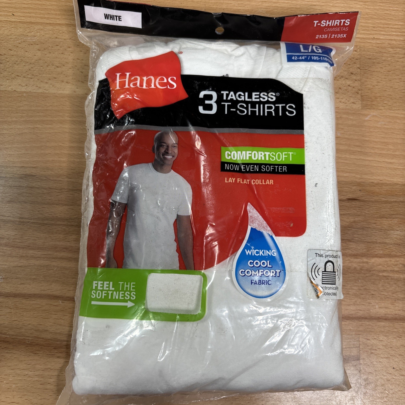 Hanes Men’s 3 Pack Tagless Comfort Soft Crew Neck Undershirt, White, L/G