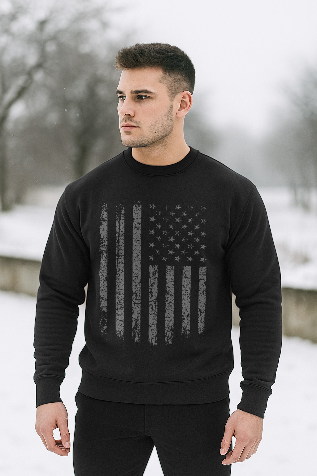 USA Flag Crewneck Sweatshirt | Vintage Distressed Flag | Patriotic Pullover