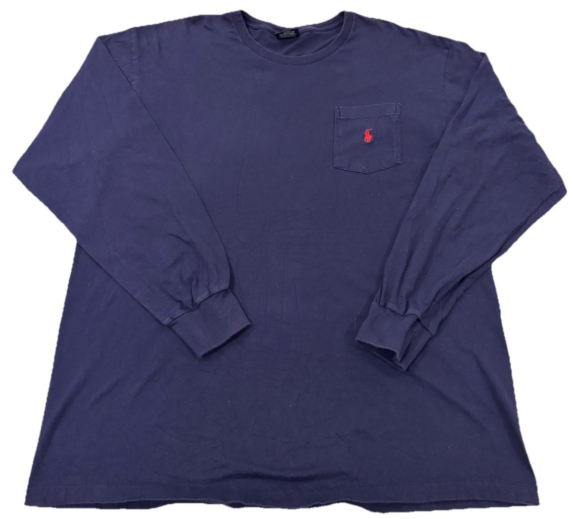 VTG 90s Polo Ralph Lauren Pocket Long Sleeve T-Shirt Mens L Navy Red Pony Preppy