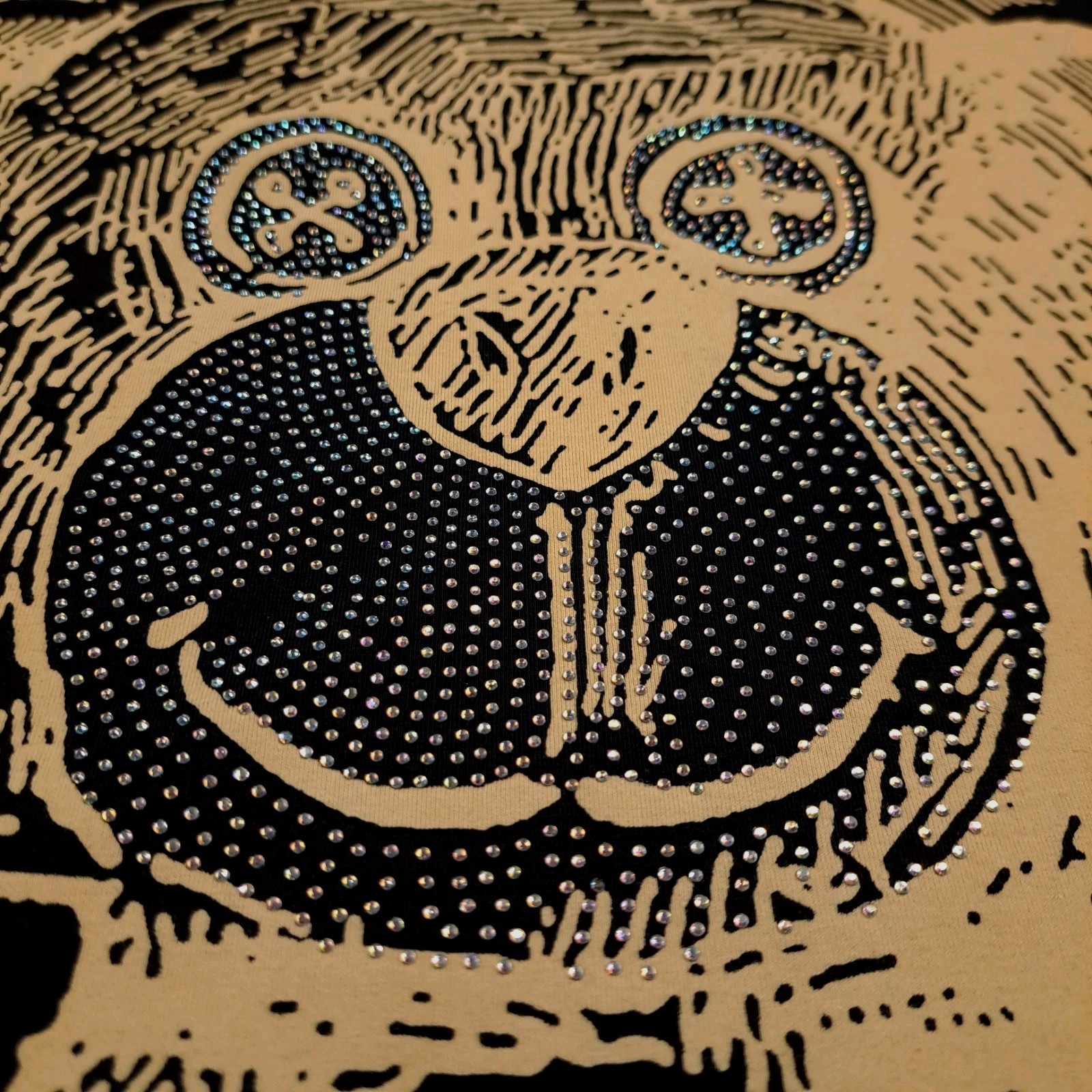 Heads Or Tails T-Shirt Size M Black Rhinestone Teddy Bear Goth Grunge Bling