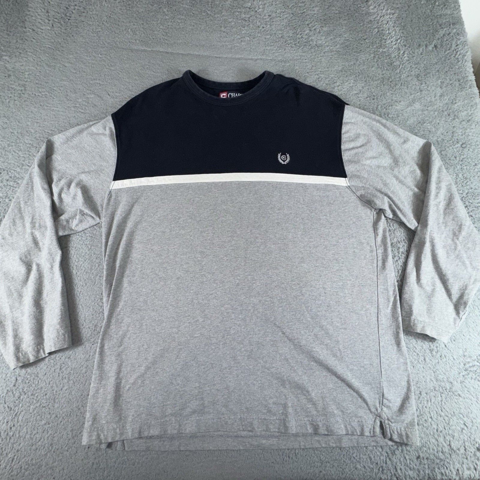 VINTAGE Chaps Ralph Lauren Shirt Men Large Gray Blue Long Sleeve Color Block Y2K