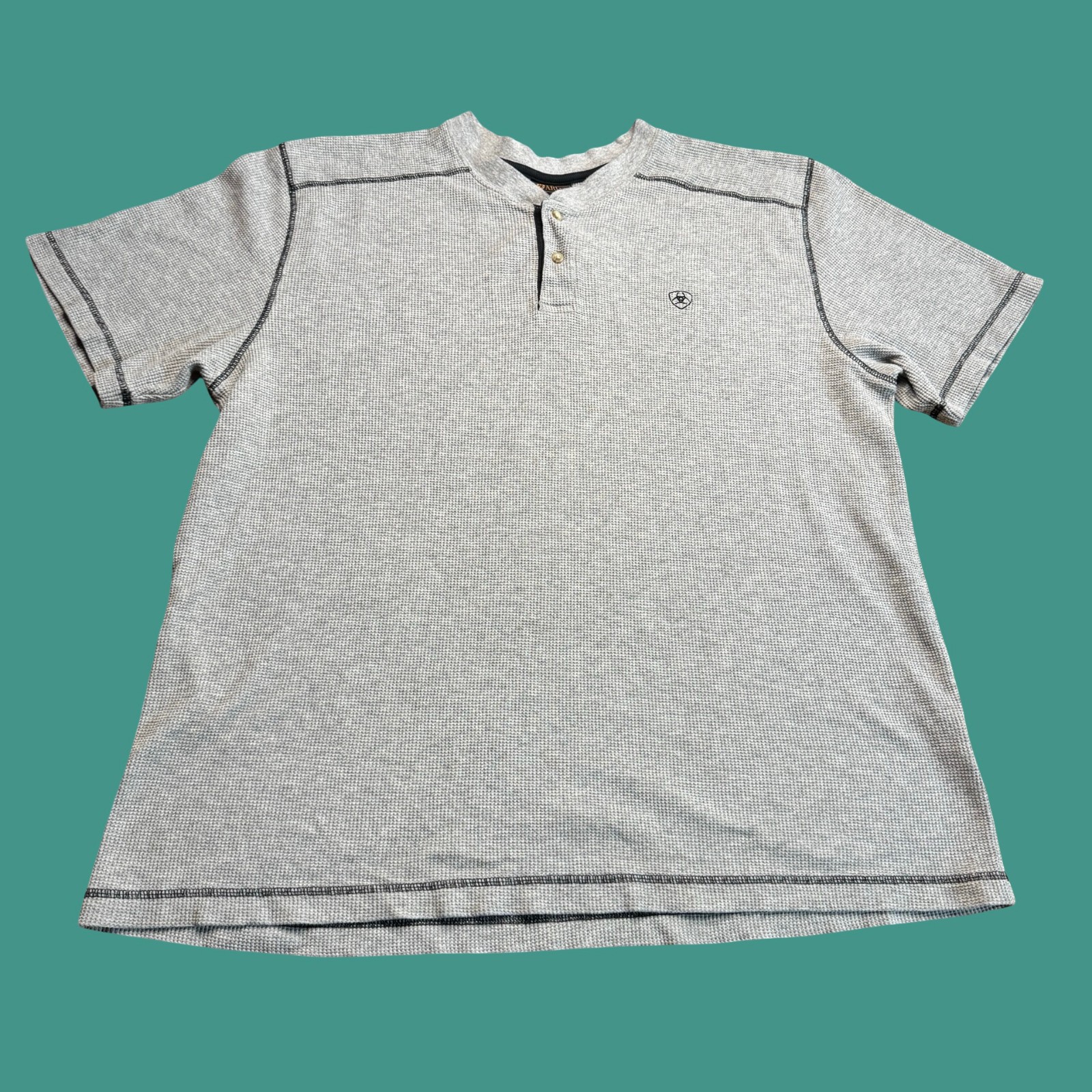 Ariat Henley Shirt XL Mens Gray Waffle Knit Western Ranch Casual Workwear