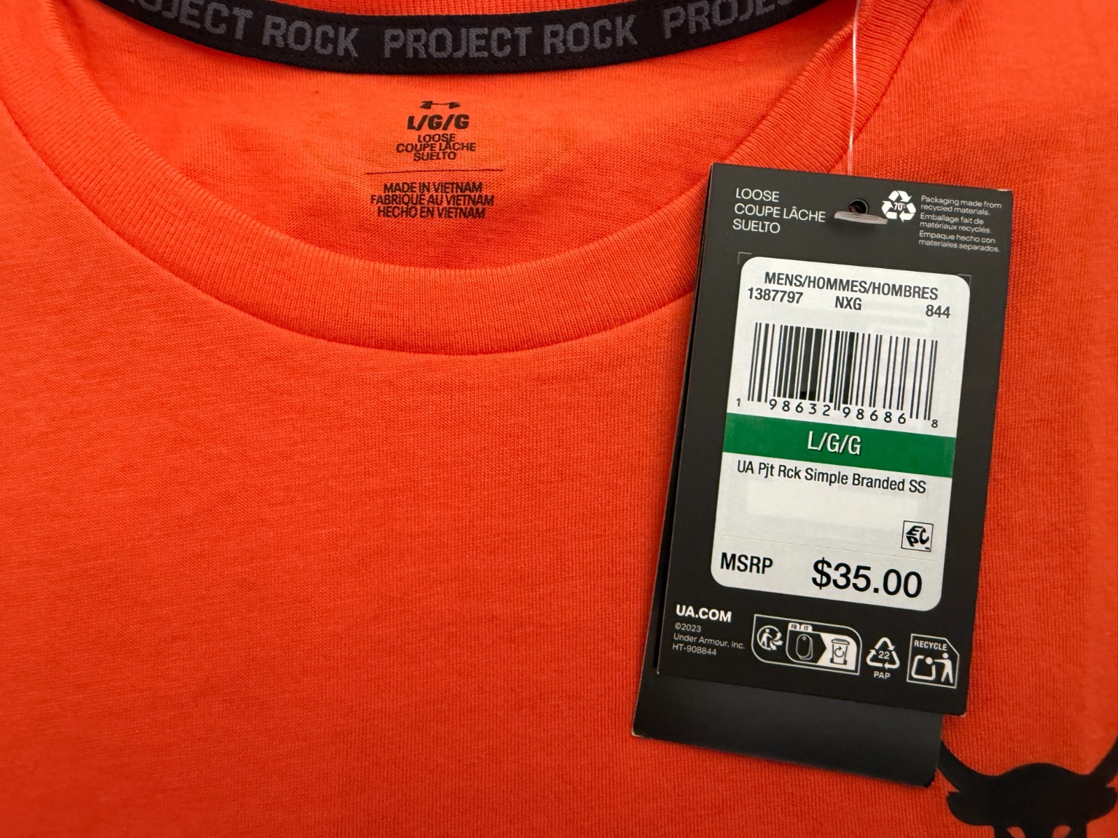 Under Armour Men’s Project Rock Simple Branded Sz L / XL Orange T Shirt New