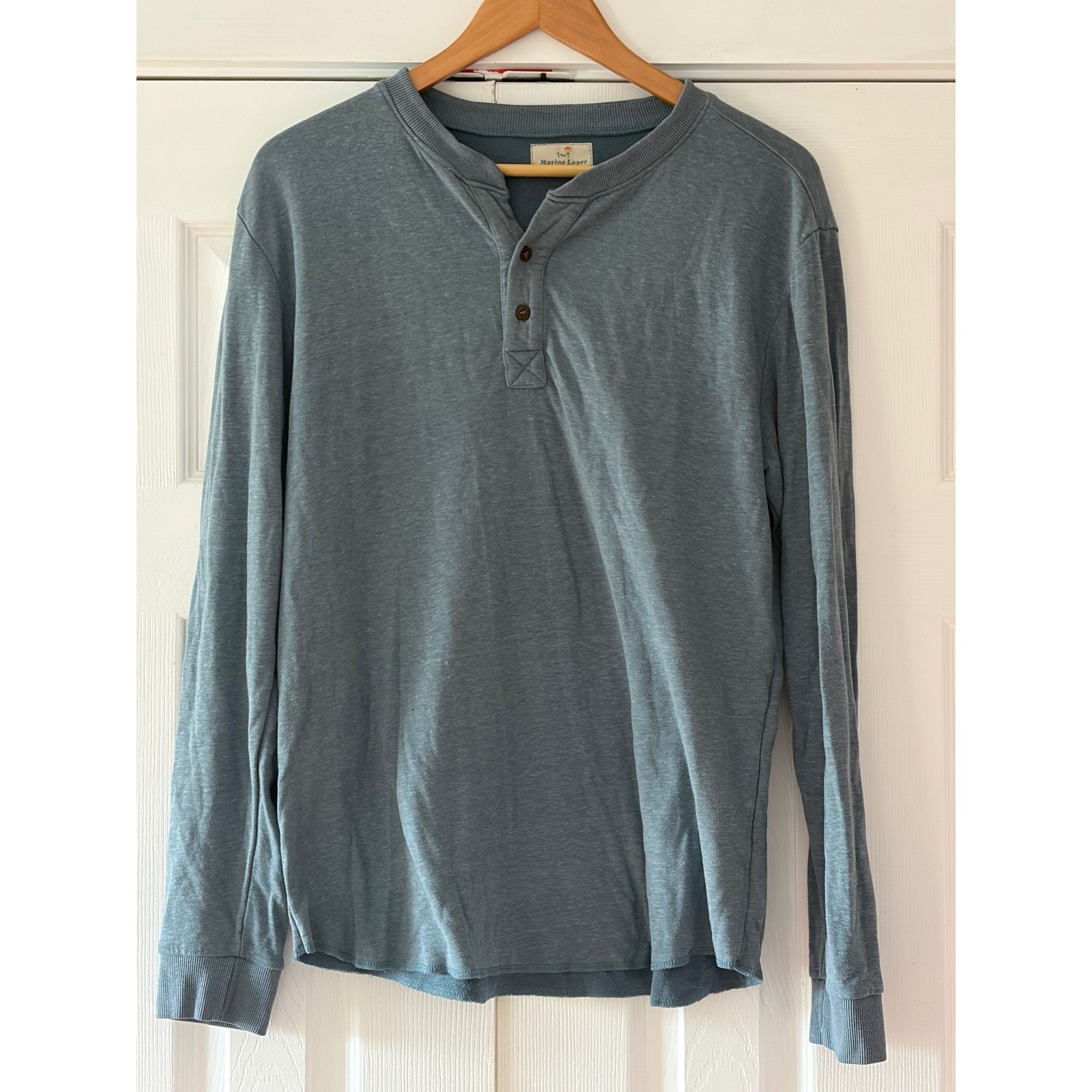 Marine Layer Mens Henley Shirt Long Sleeve Blue Grey Marge Large Tri-Blend