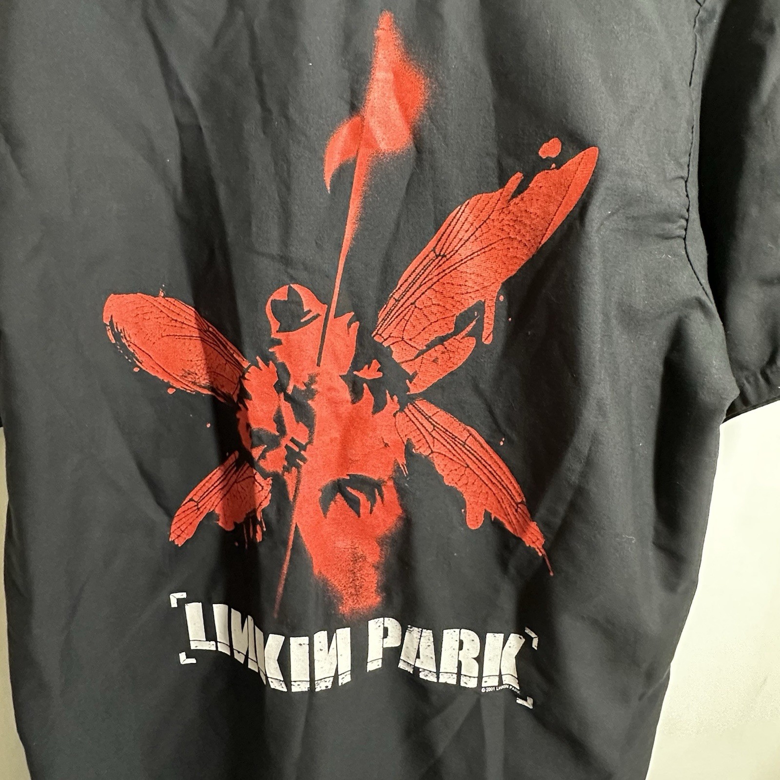 Vintage 2001 Linkin Park Button Up T Shirt LARGE Black Red Kap Men RARE Band