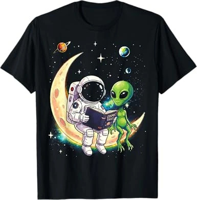 Astronaut Reading to Alien Shirt, Space Graphic Tee