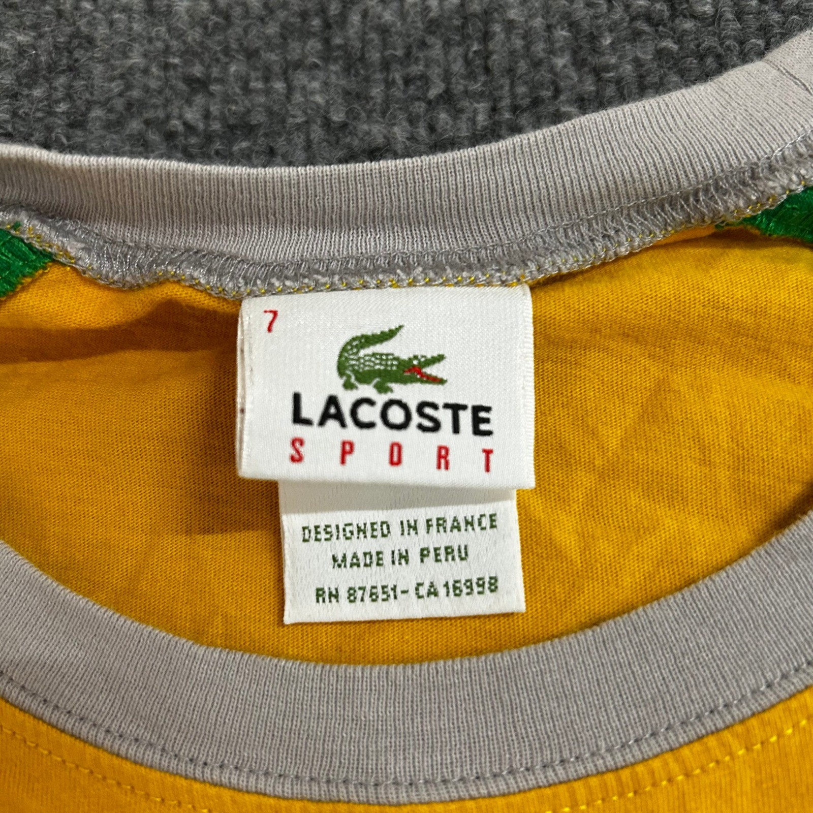 Lacoste Shirt Mens Size 7 Yellow Green Raglan Long Sleeve Cotton Sport Casual