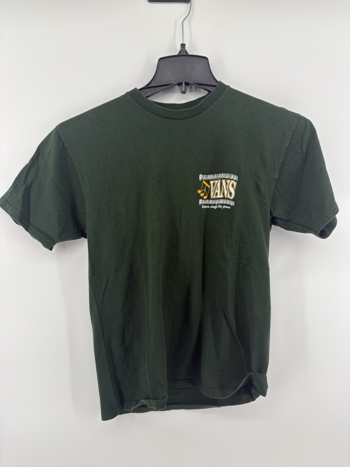 Vans Off The Wall Sounds Peace Skeleton Graphic T-Shirt Green Mens Medium