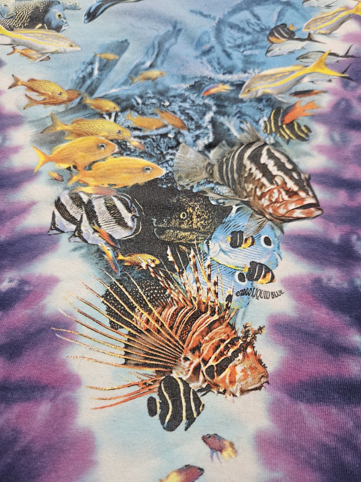 2000 Liquid Blue Y2K Aquatic Sea Life Dolphin Octopus Tie Dye TShirt XL Nature