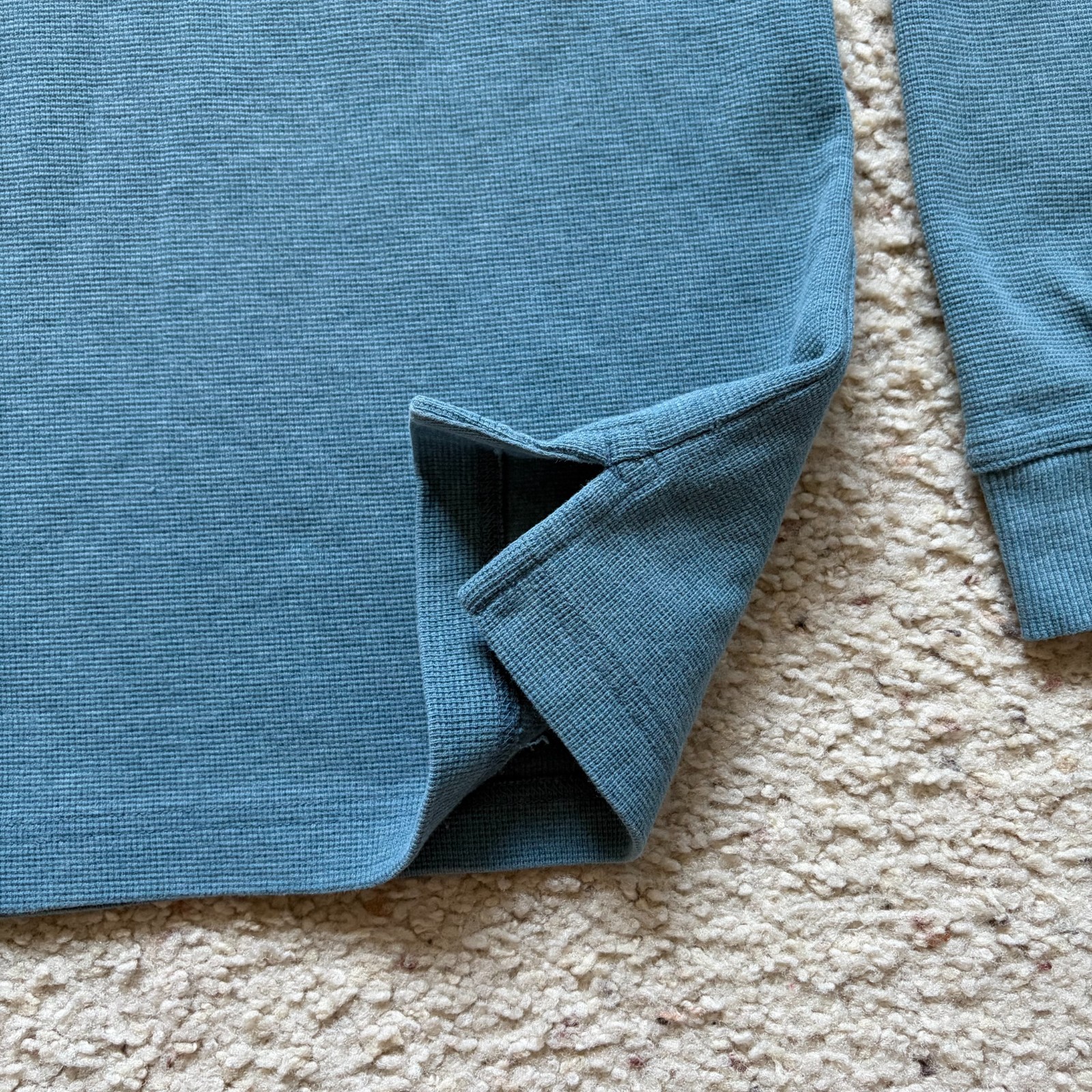 L.L. Bean 3 Button Waffle Knit Long Sleeve Henley Shirt Mens M Blue Slim 502225