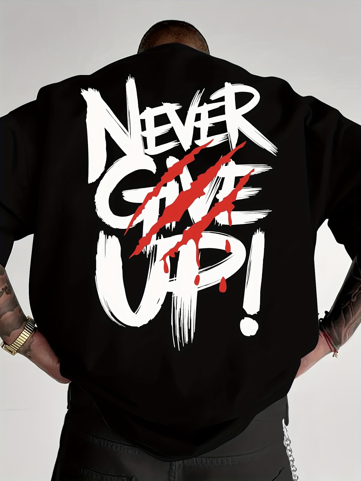 Men’s Never Give Up Graphic T-Shirt Casual Crew Neck Short Sleeve Tee