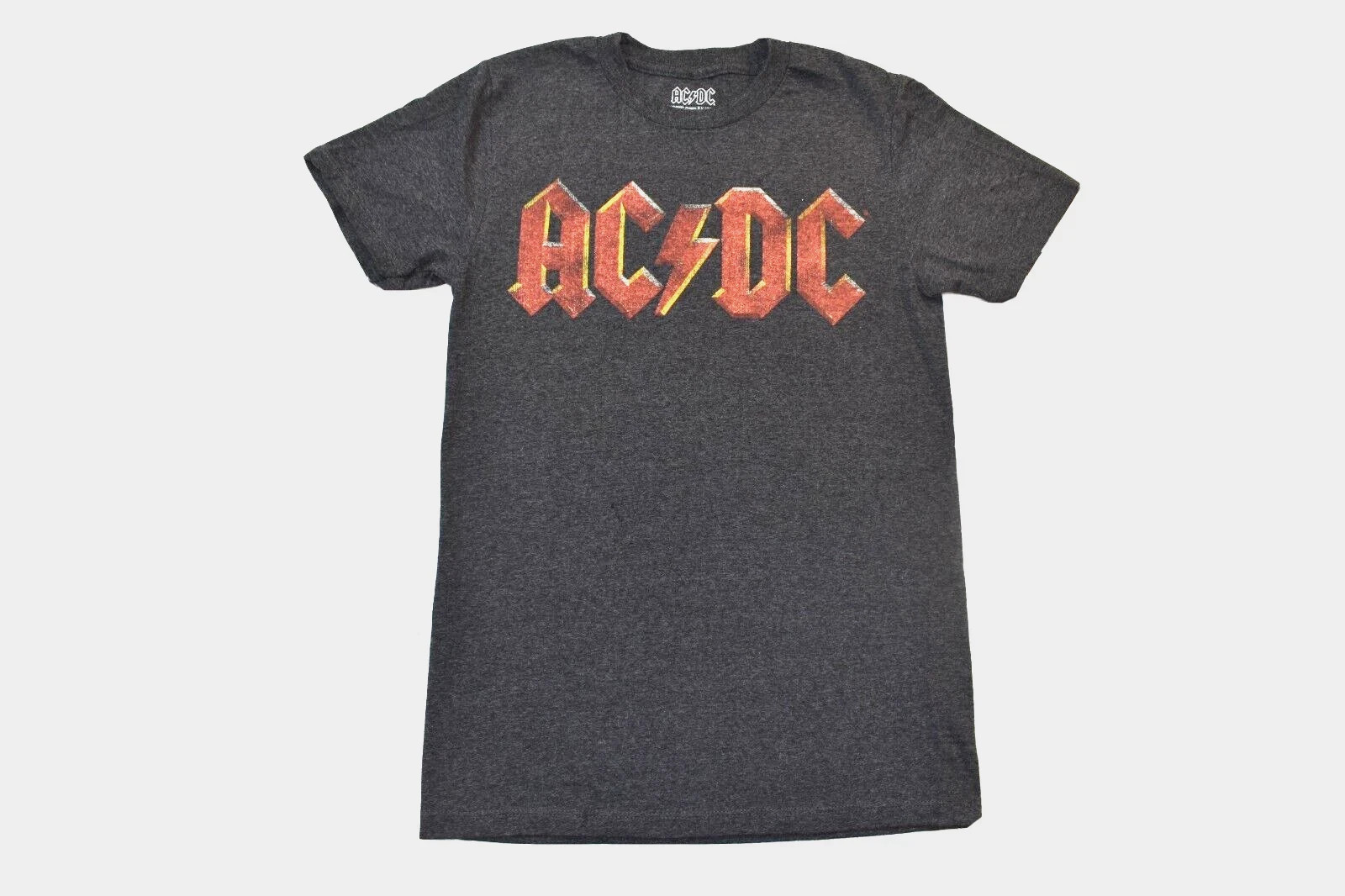 AC/DC Mens AC/DC Distressed Logo Charcoal Heather Shirt New XS-2XL