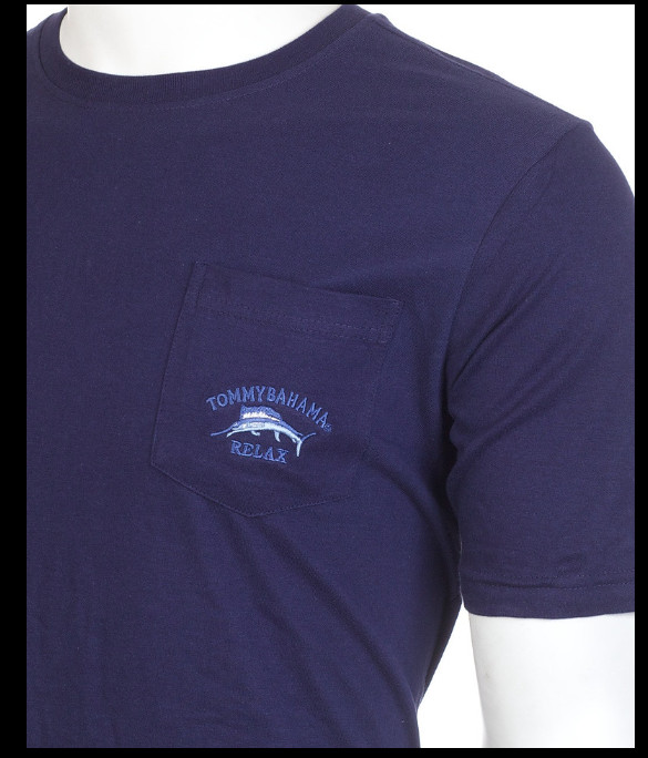 $48 TOMMY BAHAMA Embroidered Logo NAVY Relaxed Fit Short Sleeve Pocket T-shirt