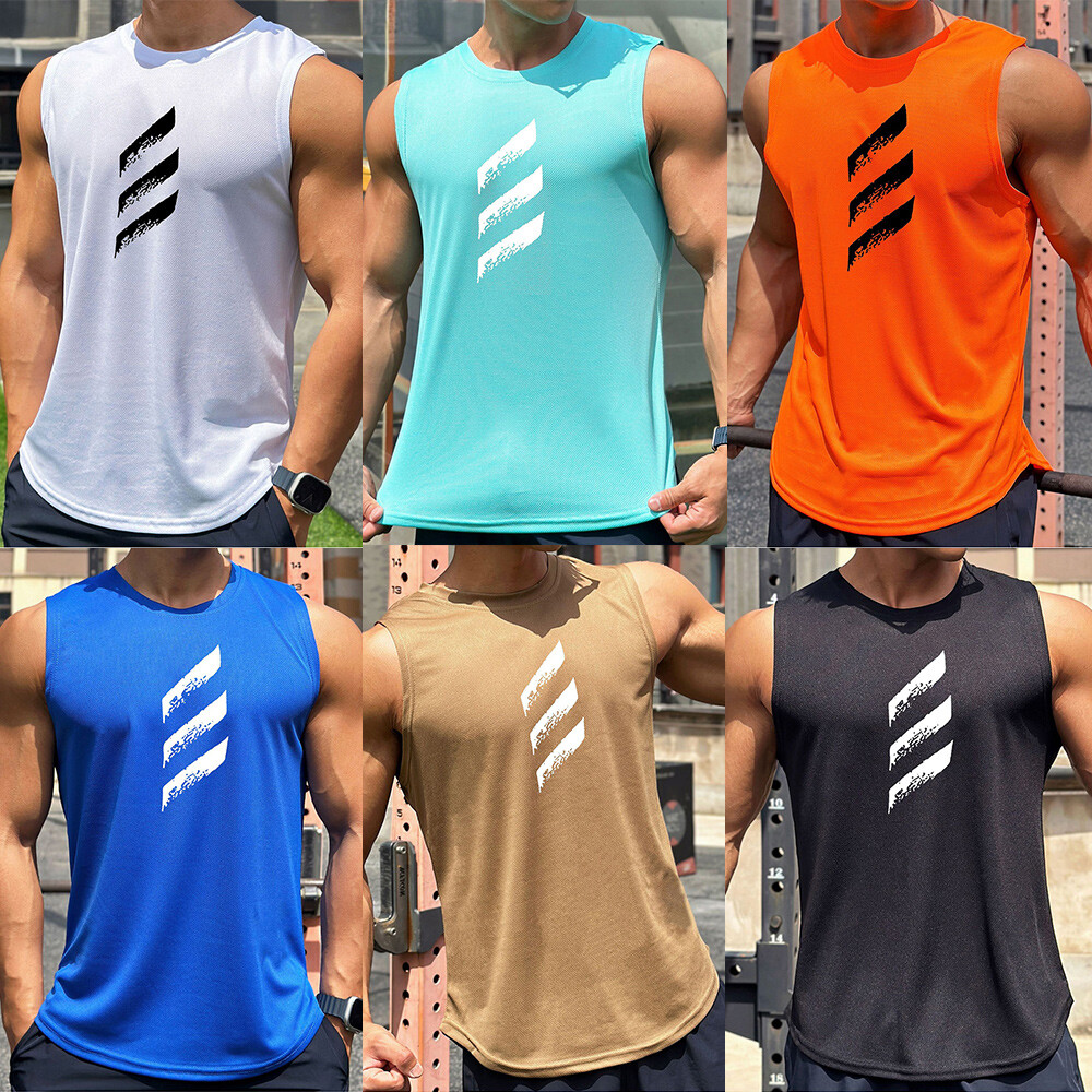 Men Quick Dry Bodybuilding Tank Top Gym Fitness T Shirt Stringer Singlet Vest US