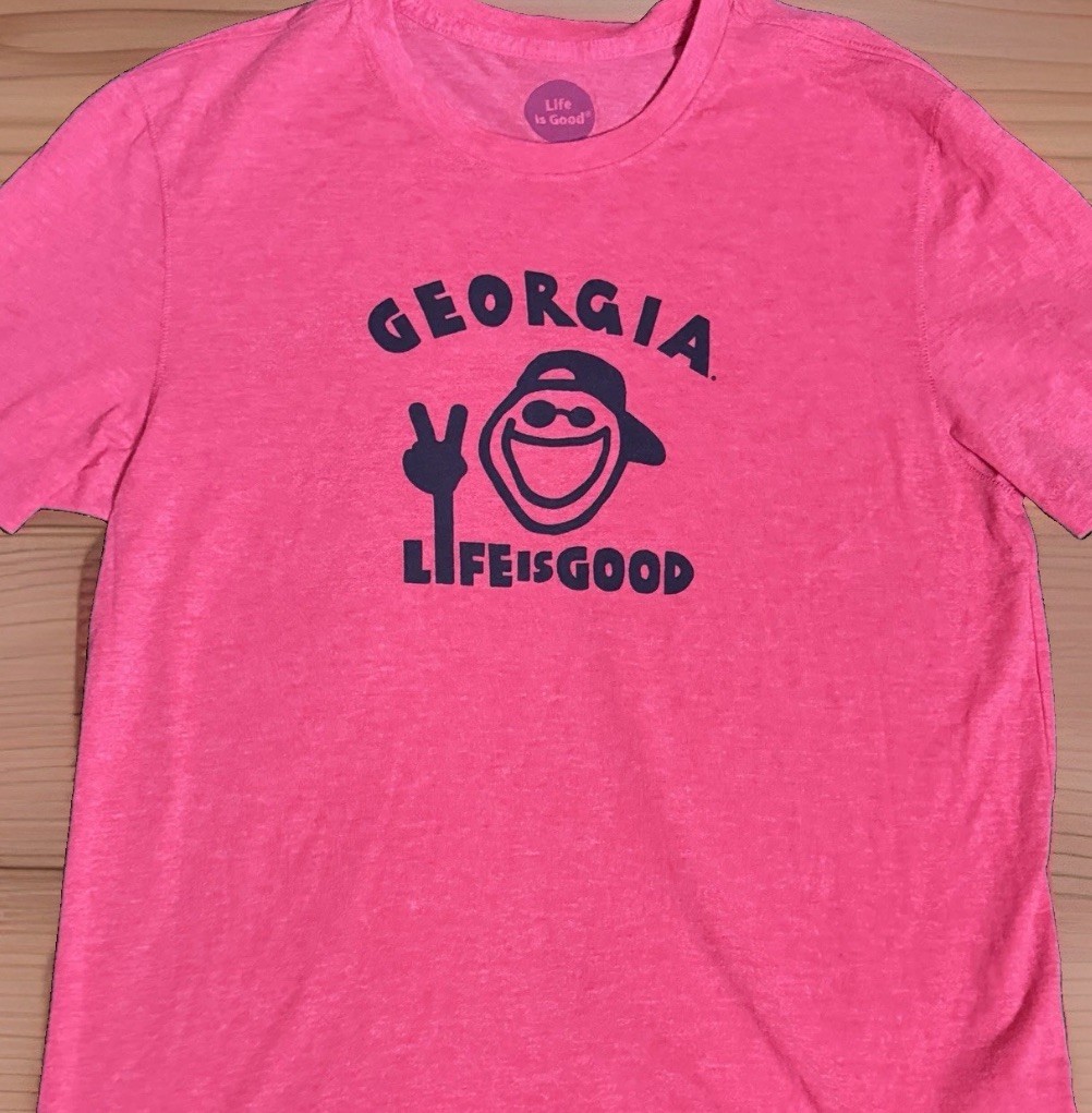 Life is Good Georgia T-Shirt Mens M Light Red Heather Graphic Tee EUC