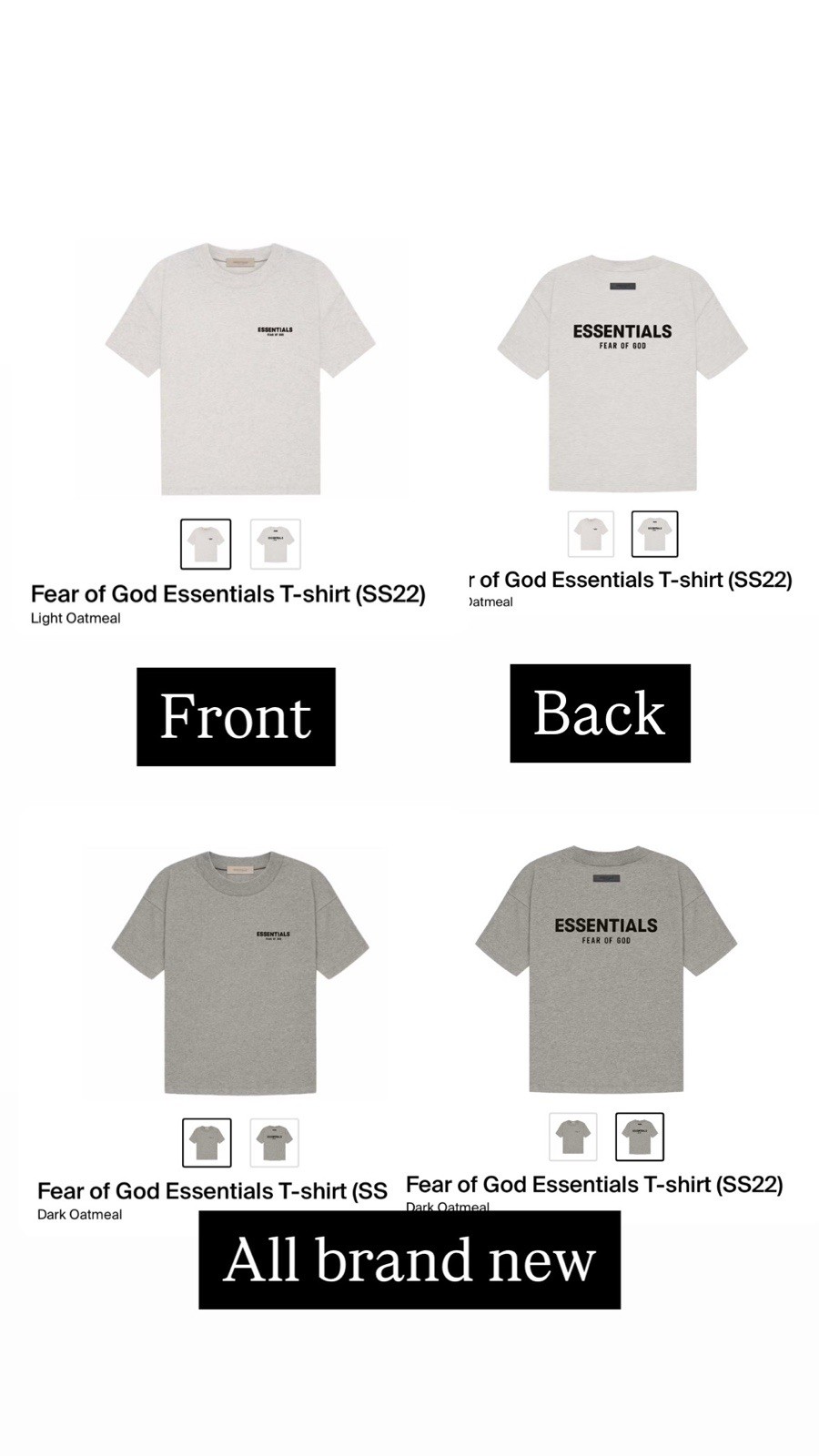 Size Small Light Oatmeal – Fear of God Essentials T-Shirt Brand New Tags – White