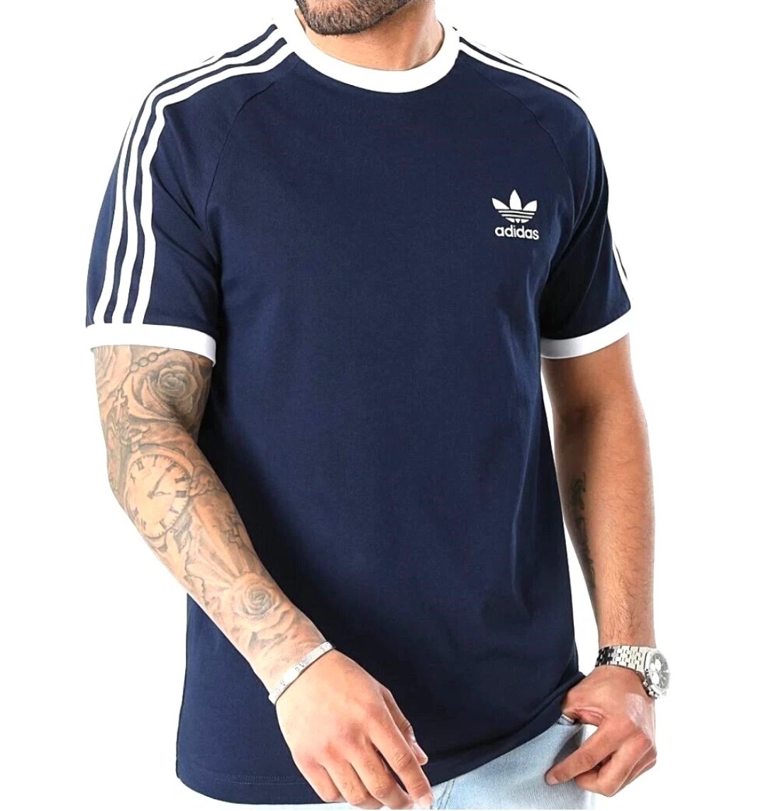 ADIDAS ORIGINALS 3-STRIPES CALIFORNIA TREFOIL T-SHIRT NAVY MEN’S NWT!(IA4850)