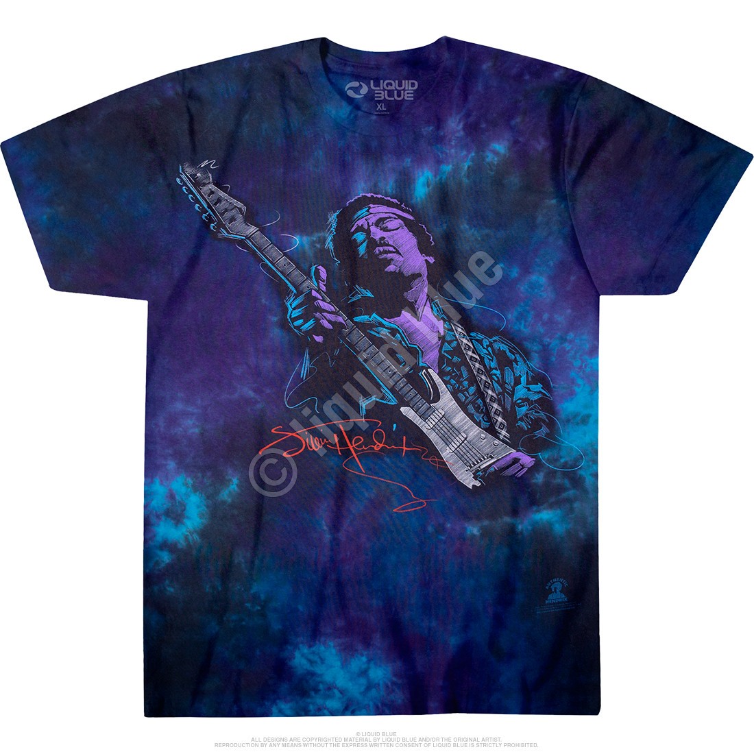 Jimi Hendrix Soul Power Tie-Dye T-Shirt Liquid Blue