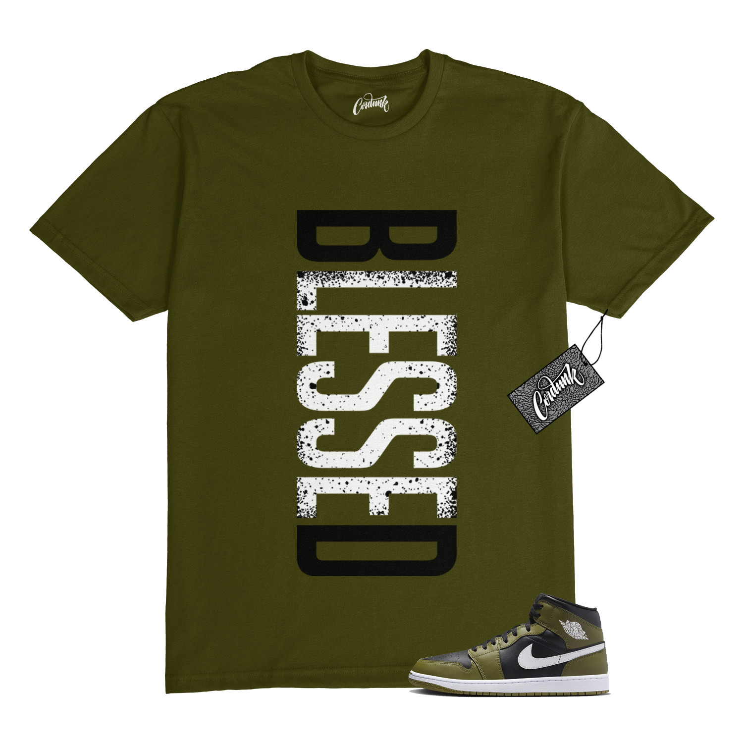 1 Sequoia Olive Green Black White Air Mid Rough T Shirt to Match VERTBLS Jordan