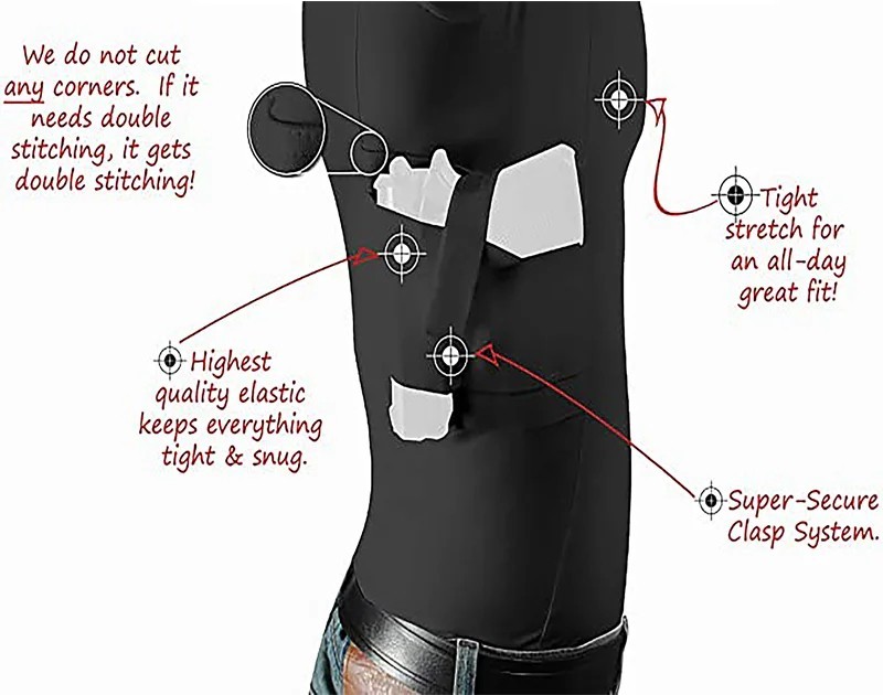 Concealment Clothes Men’S Crew Neck Undercover- Concealed Holster Carry Tops