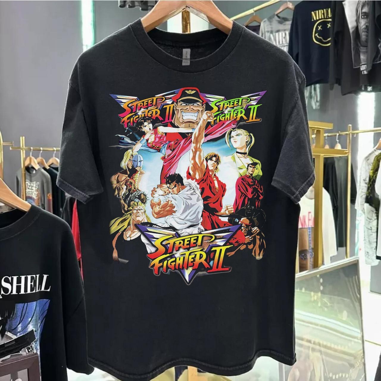 Street Fighter II 90s Retro style Black T shirt Men Women Remake tee NH25533