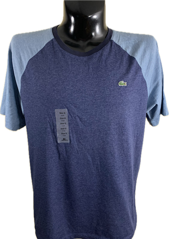 Lacoste Shirt Mens Size 6 Large XL NWT Blue Colorblock Raglan Tee Cotton Peru
