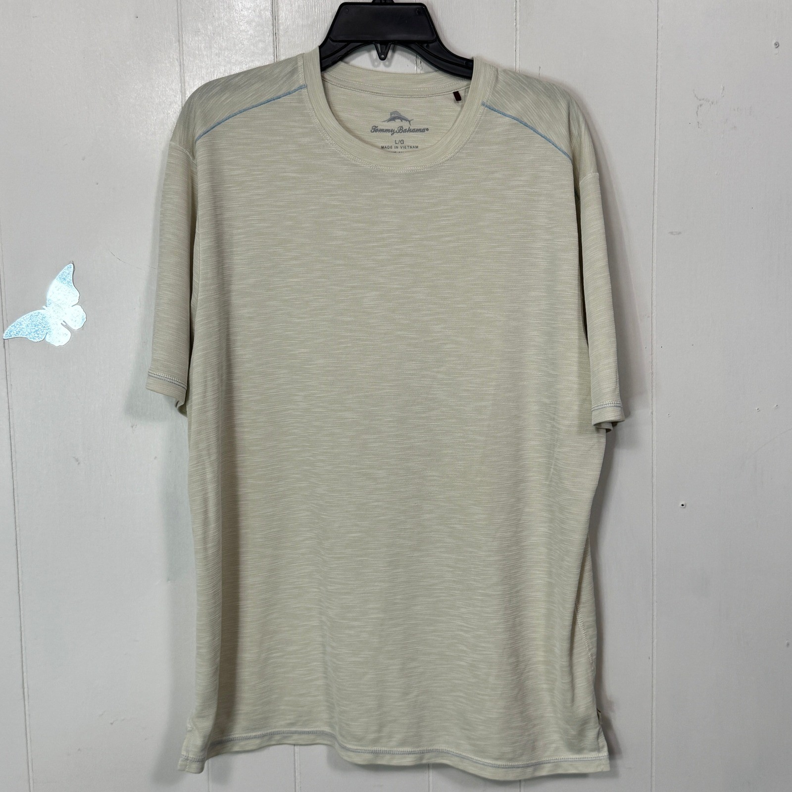 Tommy Bahama Mens L/G Beige Tencel Polyester Short Sleeve T Shirt Beach Casual