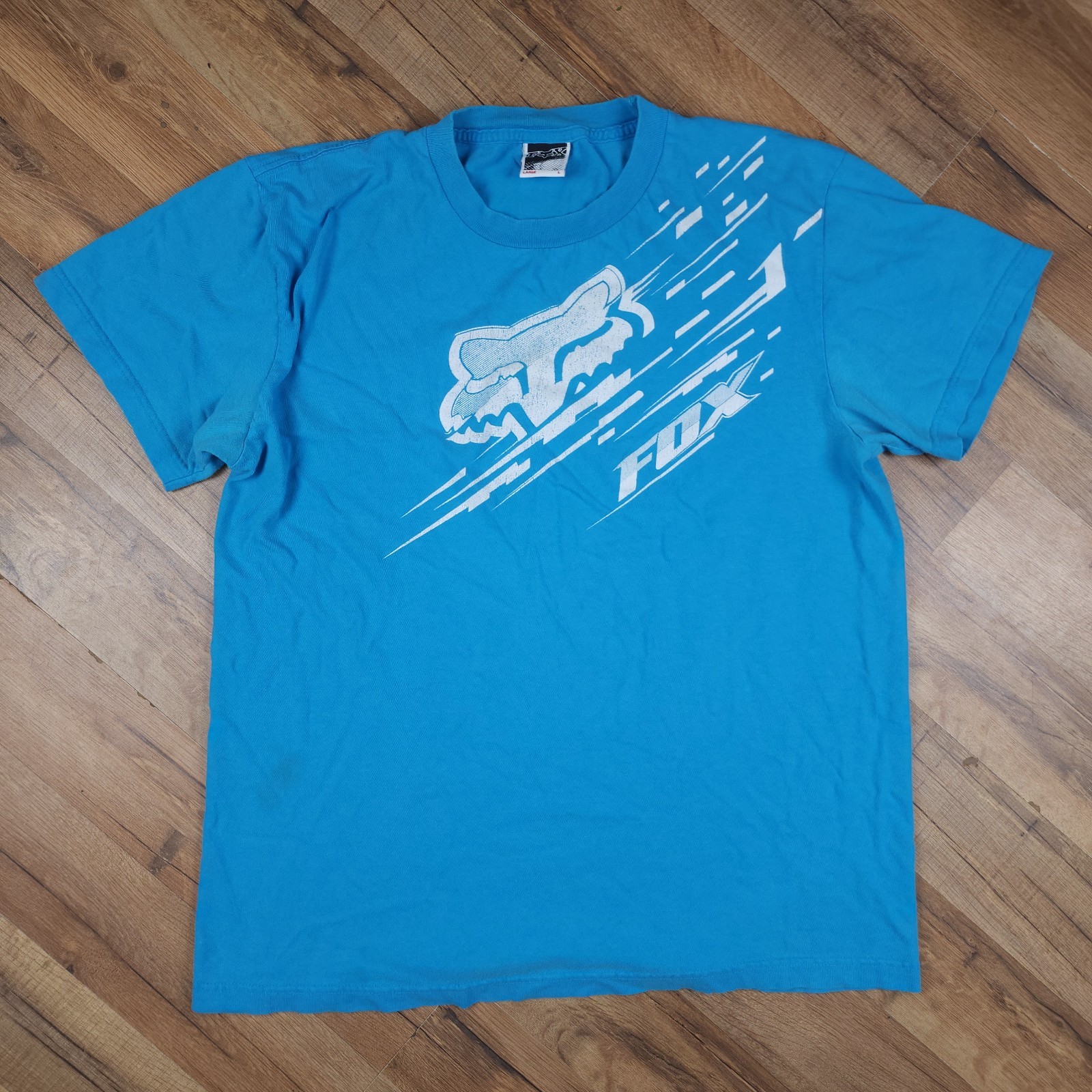 Fox Racing Mens T Shirt Large Blue Graphic Logo Motocross Moto Foxhead Tee