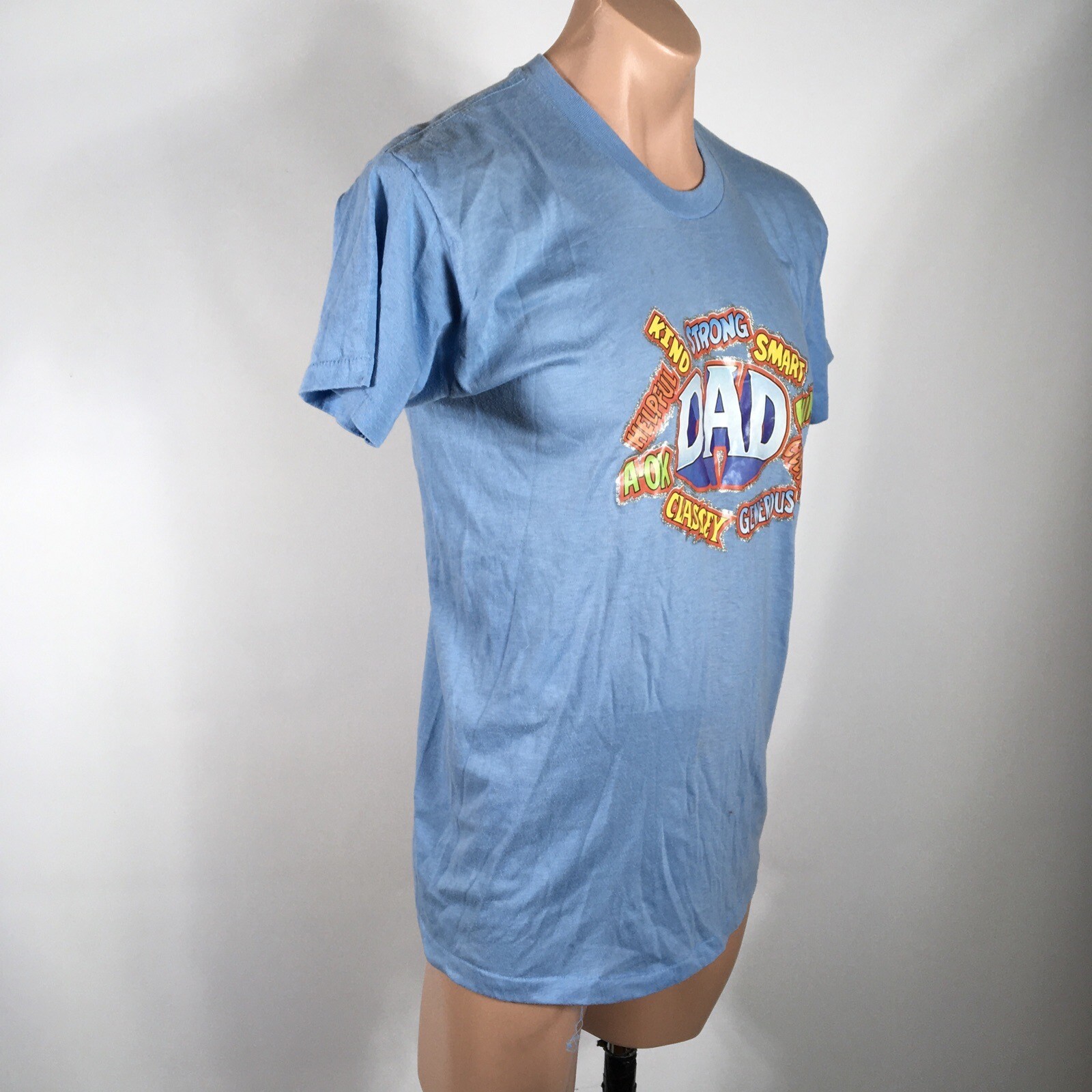 Vtg 70s Words Best DAD Glittery Fathers Day T-shirt XL USA Single Stitch