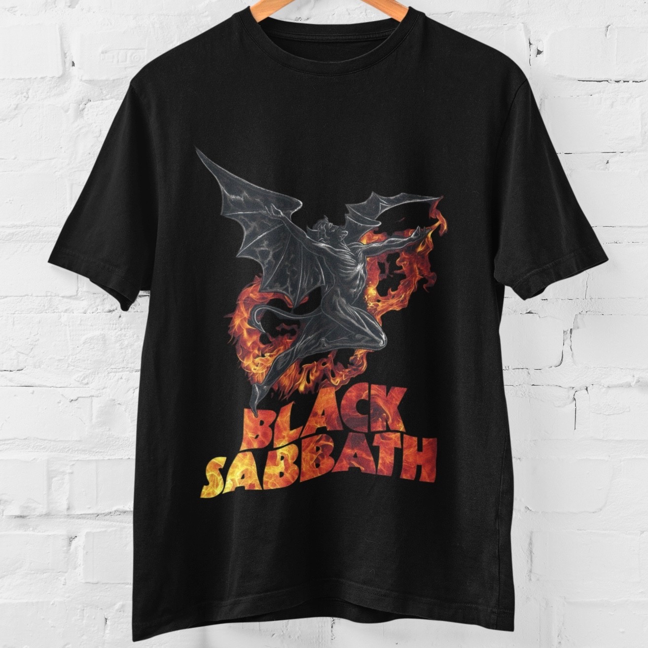 Black Sabbath Band Tee Vintage Devil Demon Fire Graphic Rock Metal Shirt Unisex