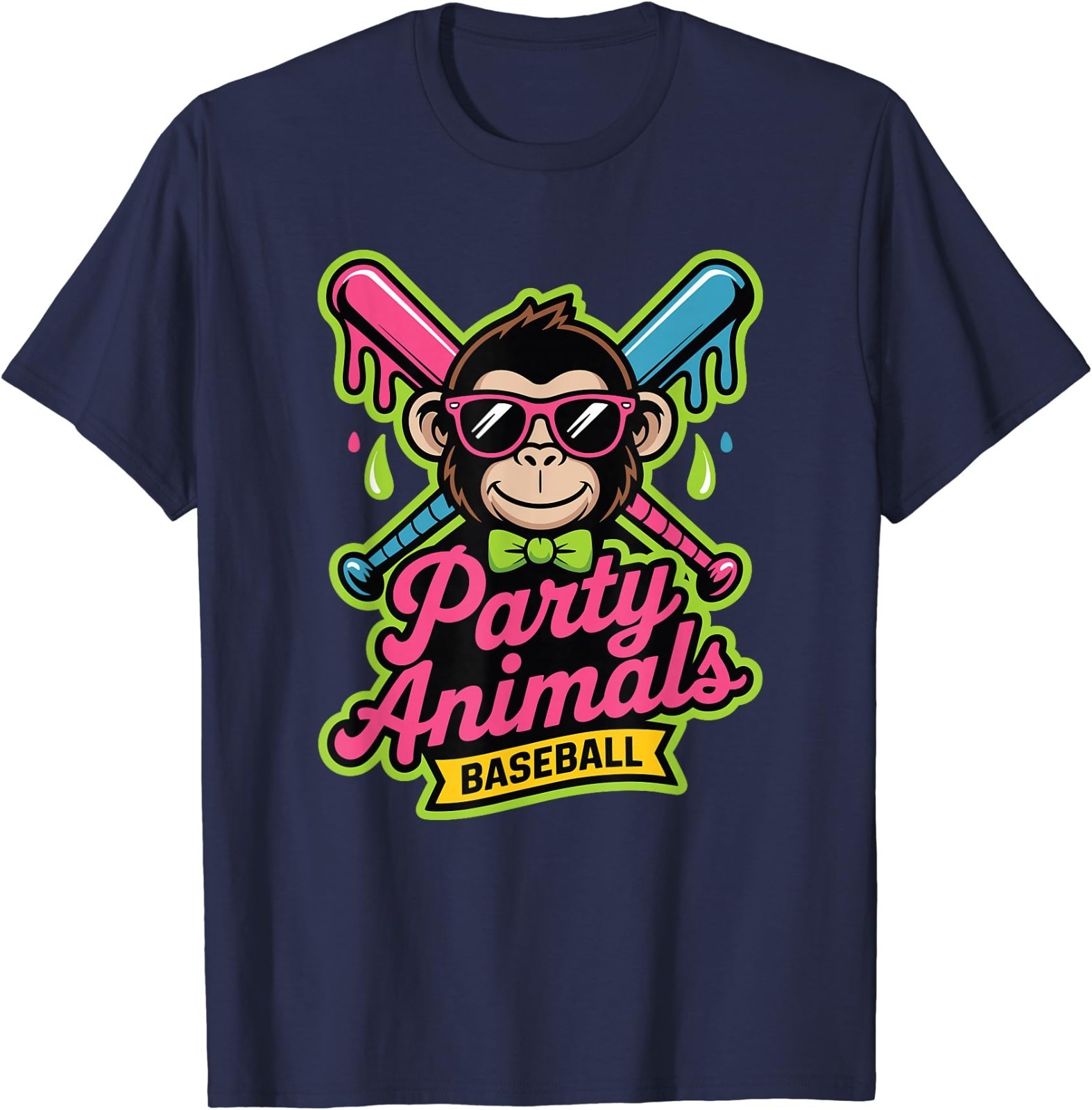 Party Animals Baseball Funny Monkey Vibrant Slime T-Shirt