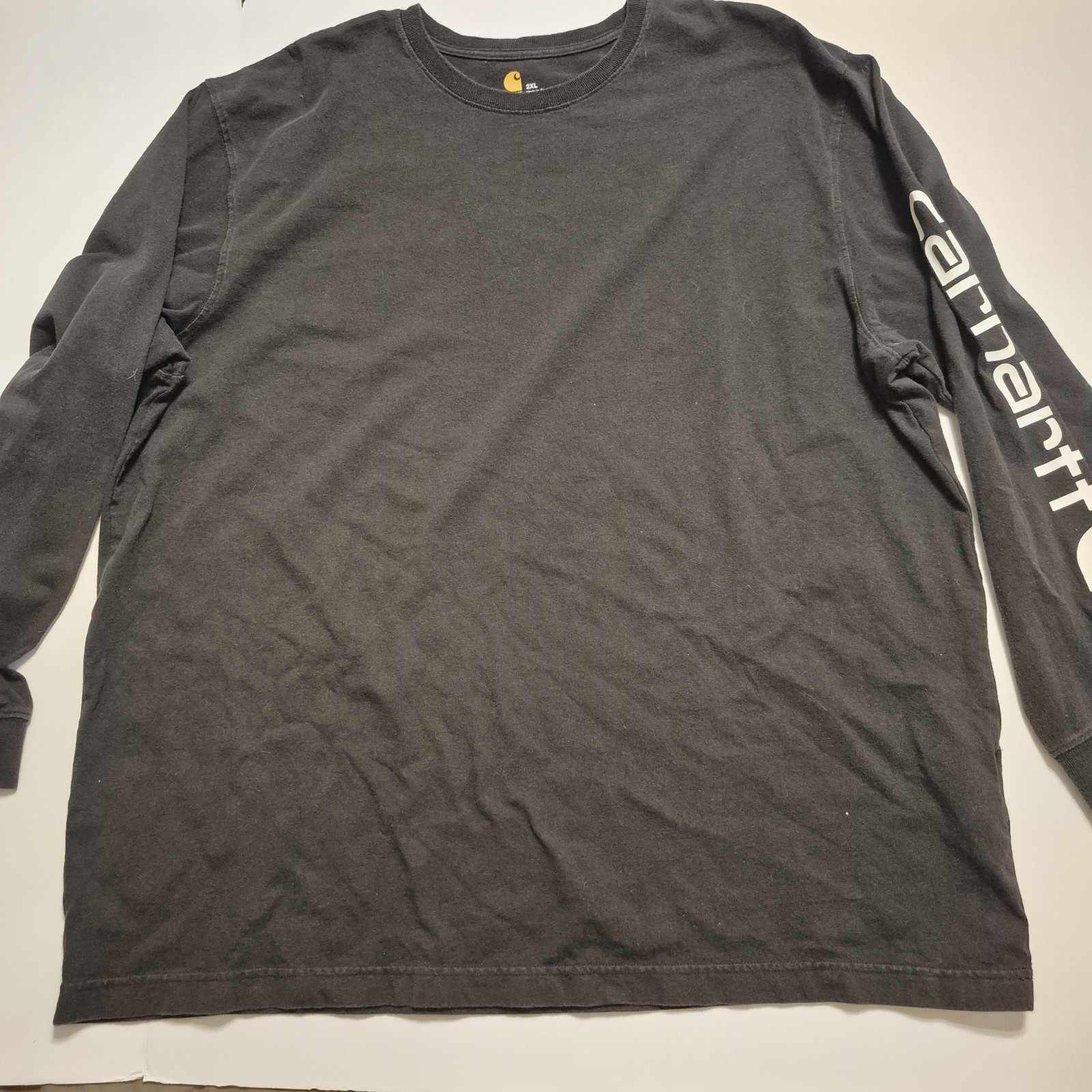Vintage Style Carhartt Black Long Sleeve T-Shirt Sleeve Spell Out Size 2XL K231