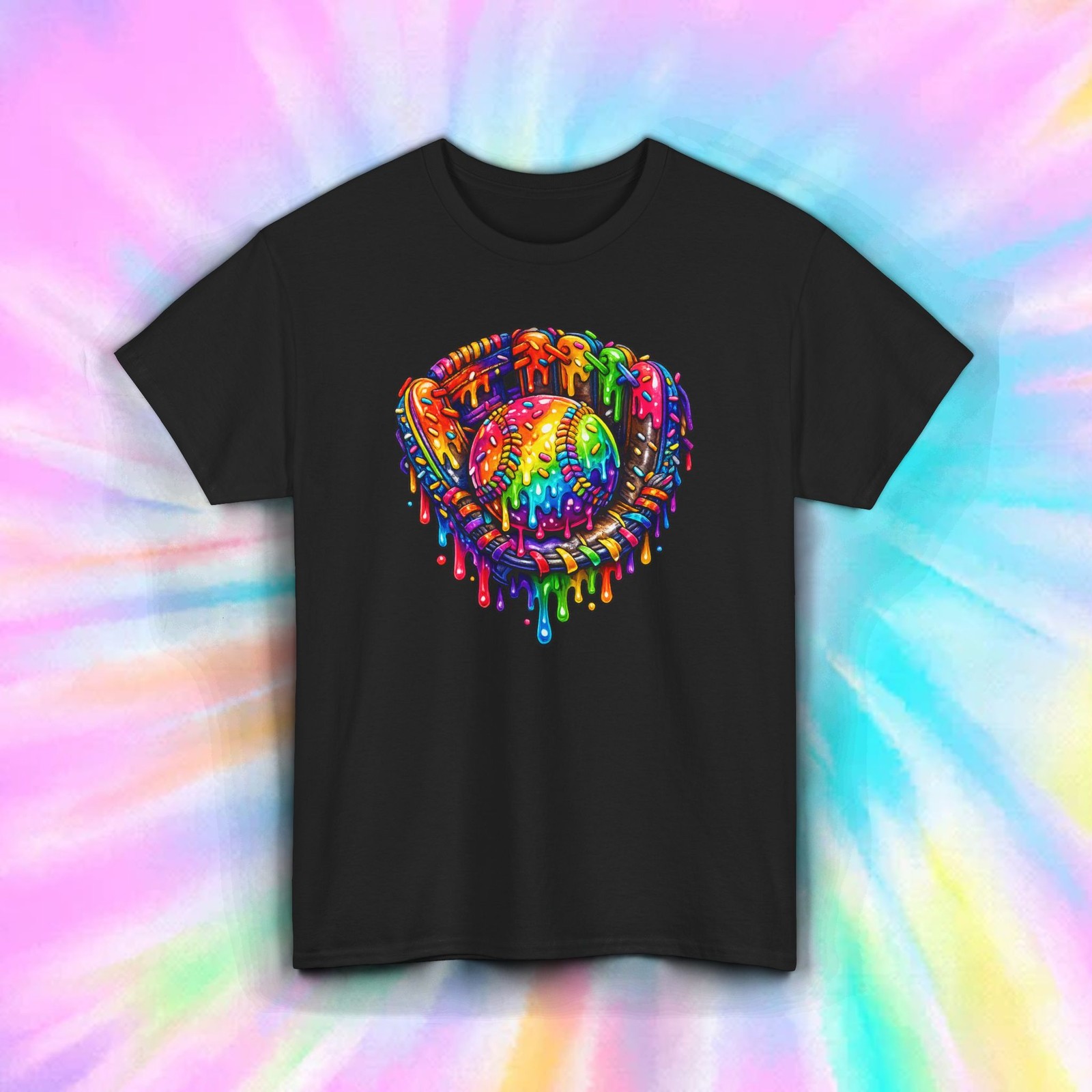 Rainbow Baseball Shirt Colorful Softball Graphic Tee Sports Fan Gift S-5XL