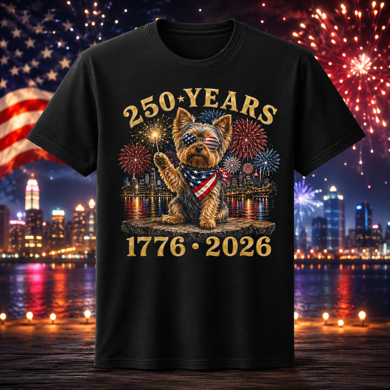 Yorkie Dog 250th America Patriotic USA 4th of July T-Shirt