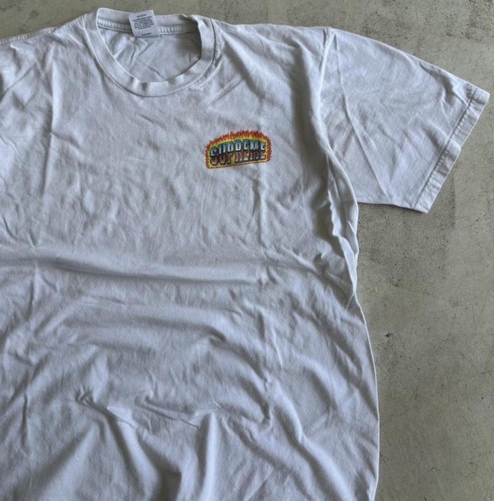 Supreme Streetwear Skater Graphic Chrome Flames Tee Size Medium