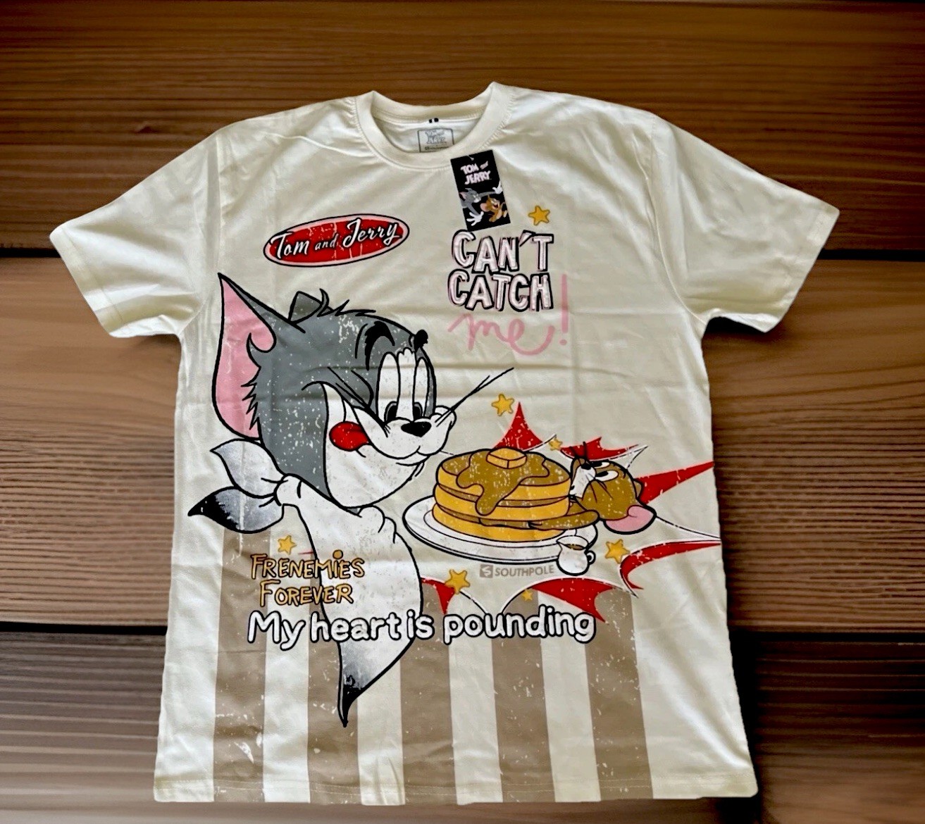 🔥SOUTH POLE Tom & Jerry |T-Shirt L Beige |”Frenemies Forever “| Graphic Tee NWT