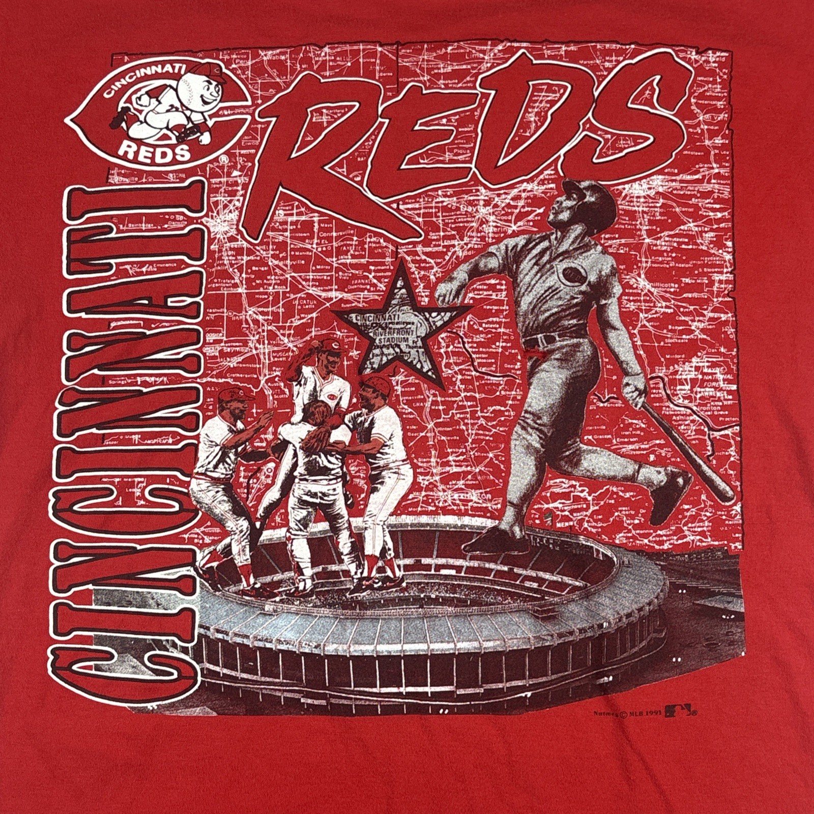 Vintage 1991 Nutmeg Mills Cincinnati Reds Red MLB Baseball T Shirt Size L