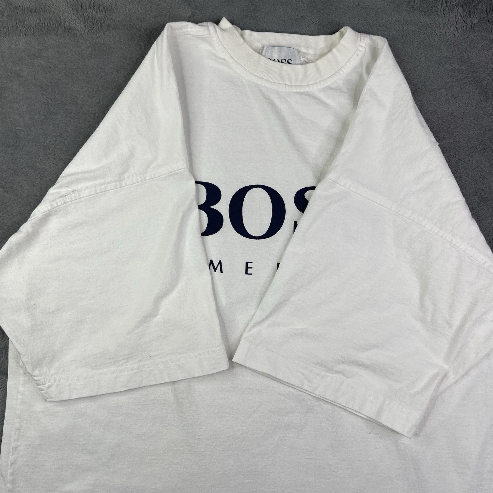 Vintage Hugo Boss T Shirt Mens XL America USA Made White Designer 90s Hip Hop