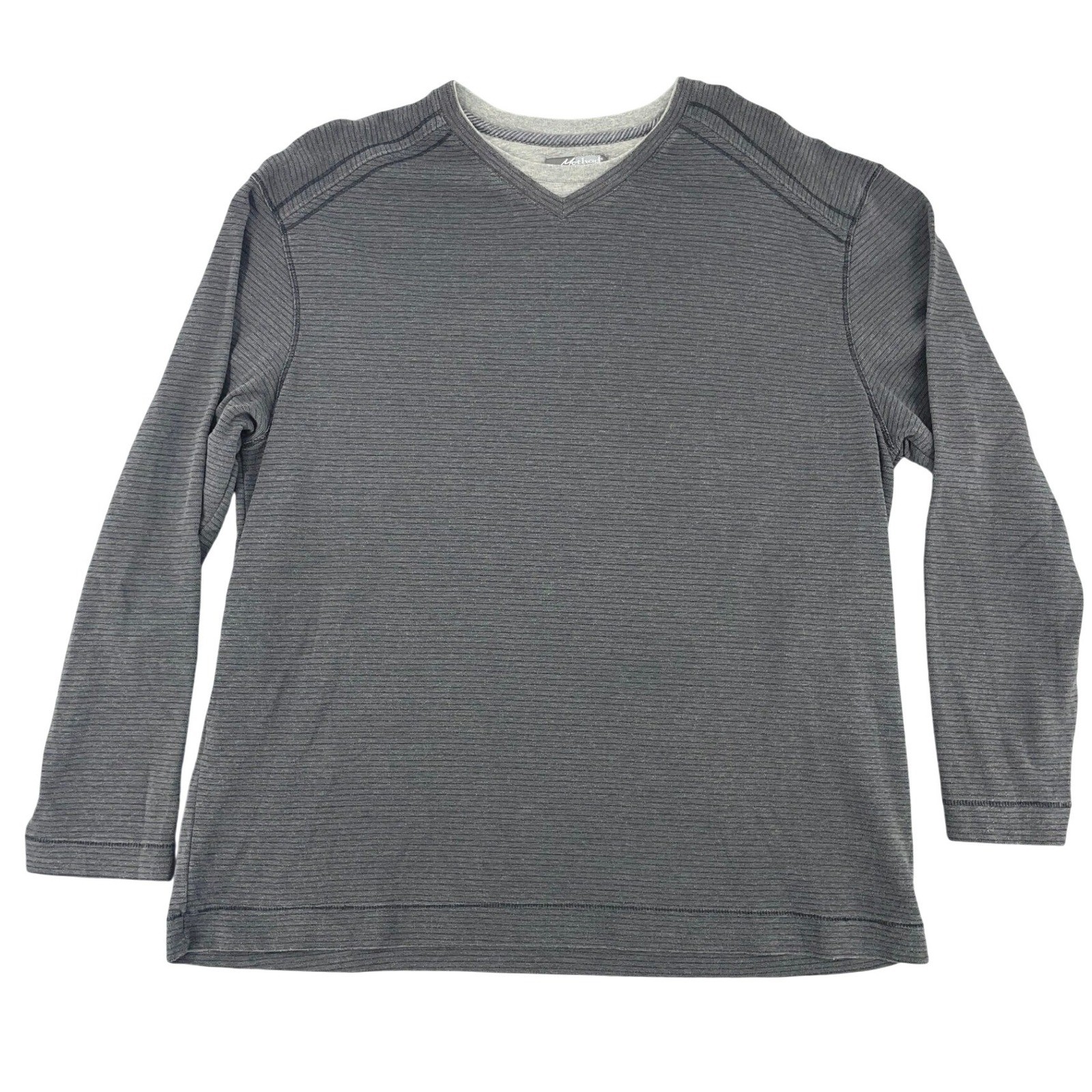 Method Mens XL Charcoal Gray Micro Stripe V-Neck Long Sleeve Pullover Shirt