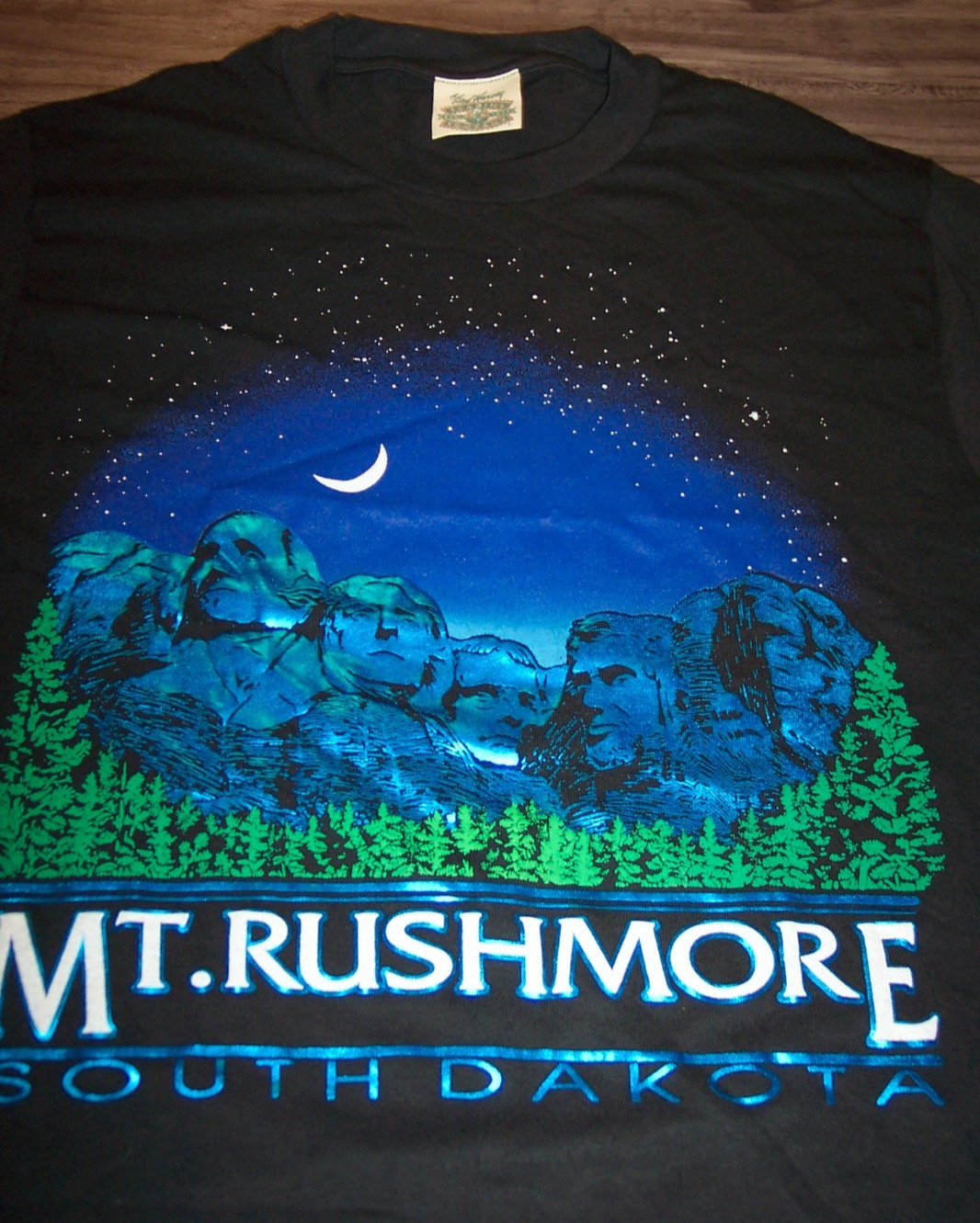 Vintage Mount Rushmore South Dakota T-shirt Mens SMALL Blue Foil Print
