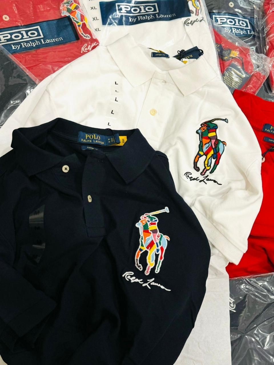 Polo Ralph Lauren Custom Fit Big Pony Mesh Polo Cotton Tshirts Navy color Medium