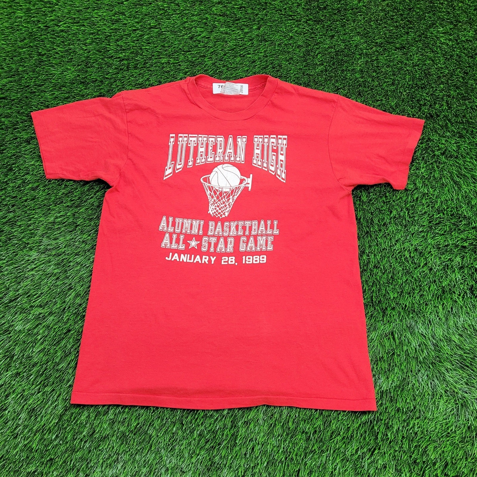 Vintage 1989 Lutheran High Shirt Medium 19×25 Basketball