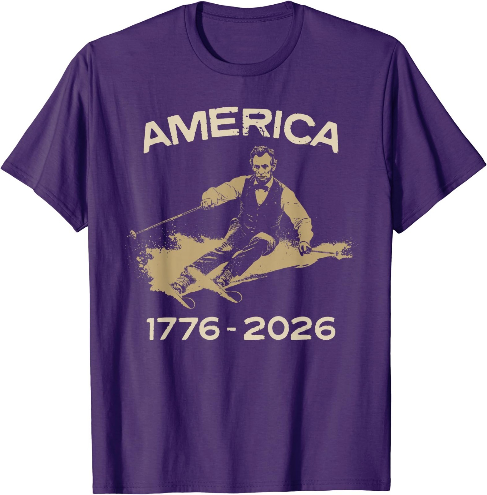 America 1776 2026 Abraham Lincoln Skiing President Graphic T-Shirt