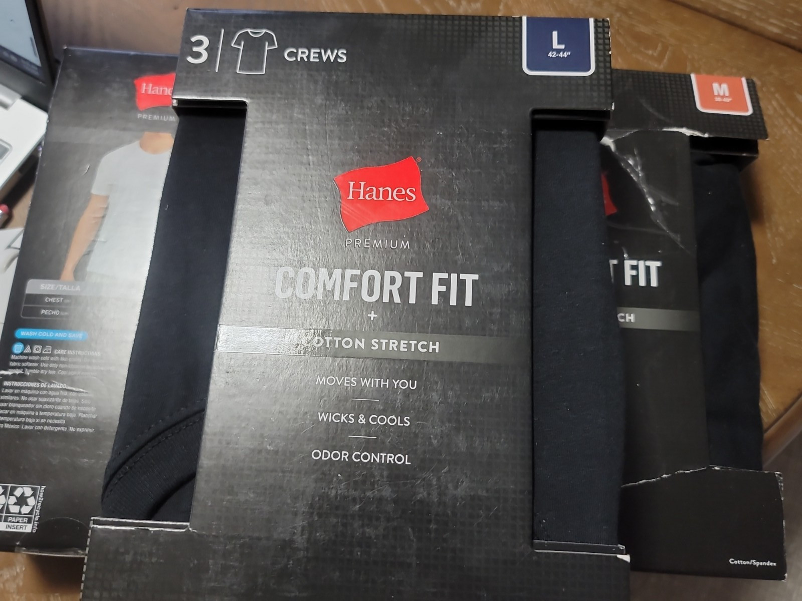 NEW Hanes Men BLACK Crew neck T-Shirt 3 Pack Comfort FIT REPACKAGED CHOOSE SZ