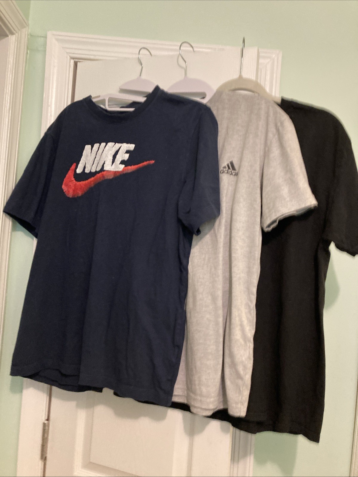 Lot Of 3 Logo Nike Hanes Adidas Mens T Shirt Short Sleeves Black Blue Gray Sz M
