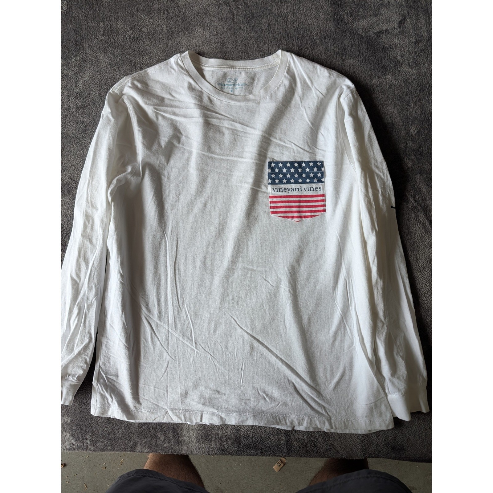 Vineyard Vines Mens XL White Long Sleeve American Flag Pocket T-Shirt Patriotic
