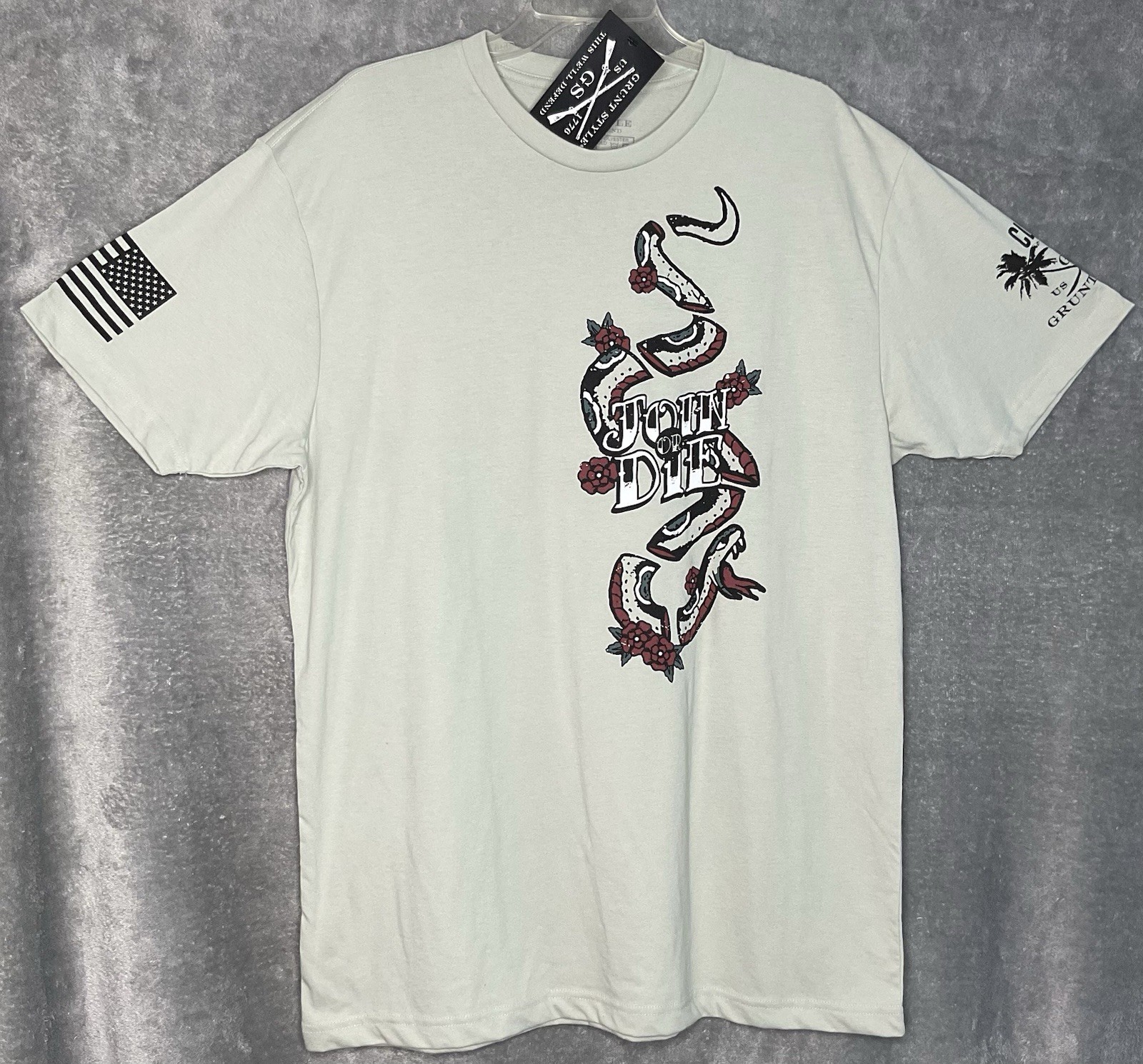Grunt Style Mens XL Light Olive Green T-Shirt Join Or Die Graphic New W/Tags