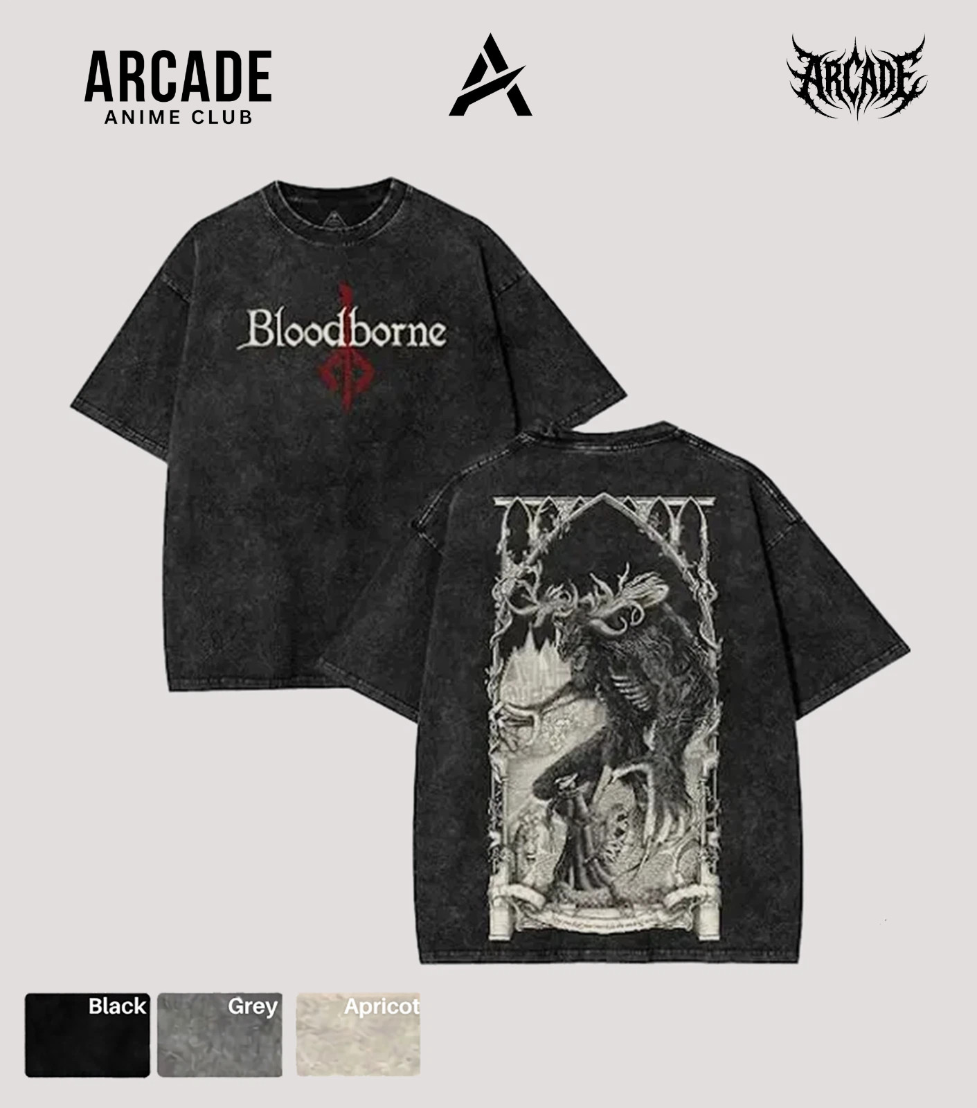 Arcade Anime Bloodborne Blood Washed Tee Unisex Heavyweight Cotton T-shirt